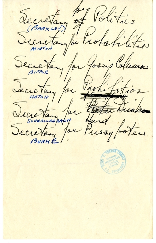 Longhand Note of President Harry S. Truman