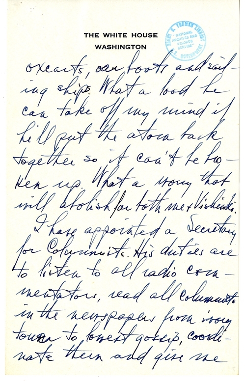 Longhand Note of President Harry S. Truman