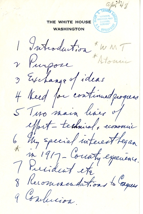 Longhand Note of President Harry S. Truman