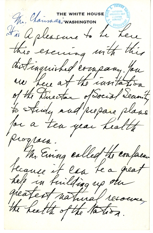 Longhand Note of President Harry S. Truman