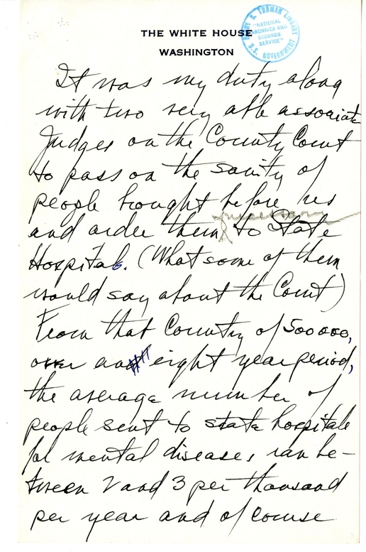 Longhand Note of President Harry S. Truman