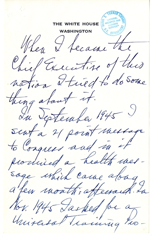 Longhand Note of President Harry S. Truman