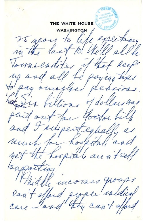 Longhand Note of President Harry S. Truman