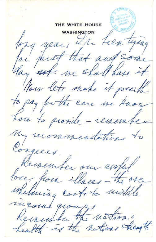 Longhand Note of President Harry S. Truman