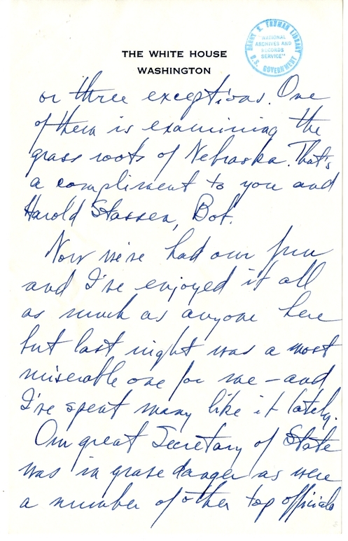 Longhand Note of President Harry S. Truman