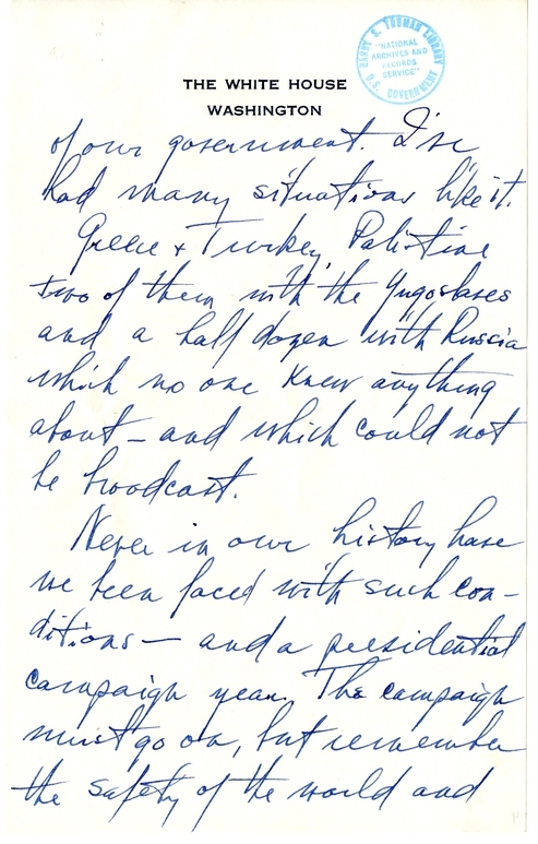 Longhand Note of President Harry S. Truman