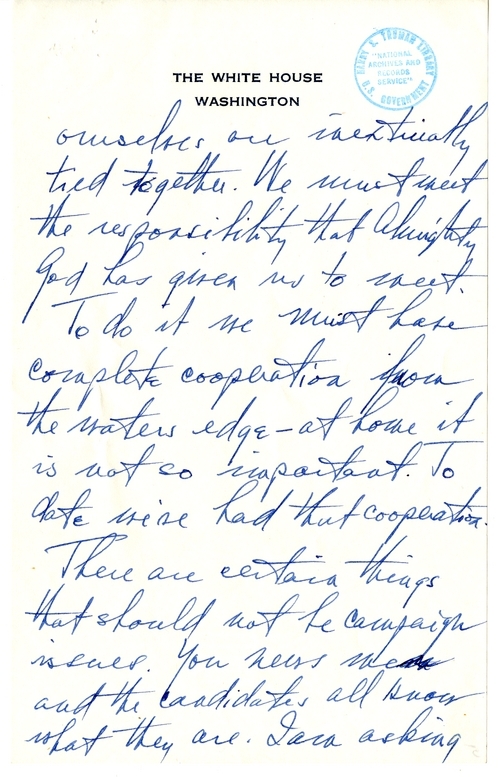 Longhand Note of President Harry S. Truman