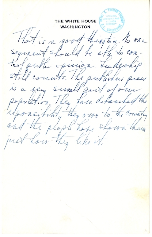 Draft Letter from President Harry S. Truman to Elmo Roper