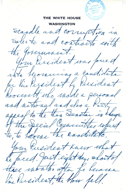 Letter from President Harry S. Truman to Frank Kent