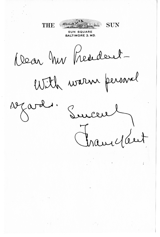 Letter from Frank R. Kent to President Harry S. Truman