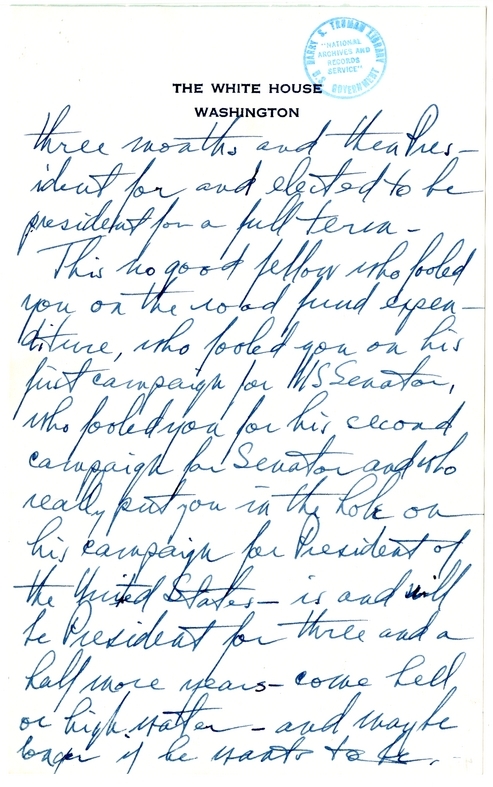 Unsent Letter from President Harry S. Truman to William Southern