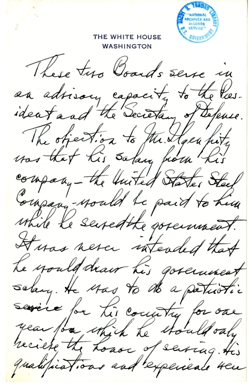 Longhand Note of President Harry S. Truman