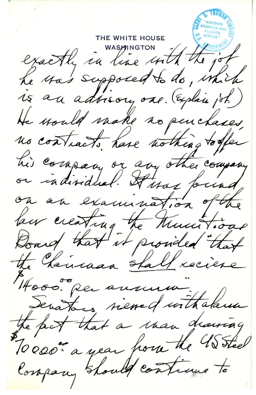 Longhand Note of President Harry S. Truman