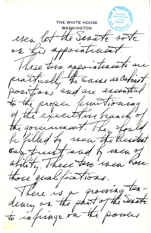 Longhand Note of President Harry S. Truman