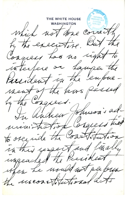 Longhand Note of President Harry S. Truman