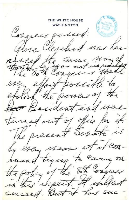 Longhand Note of President Harry S. Truman