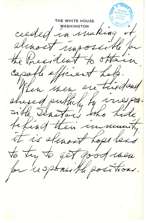 Longhand Note of President Harry S. Truman