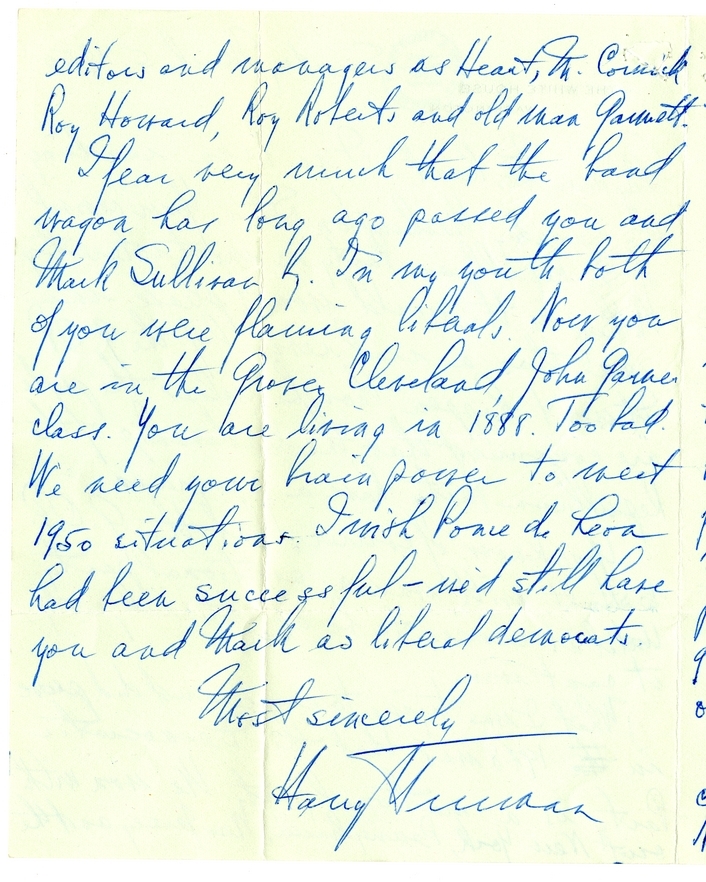 Unsent Letter from President Harry S. Truman to Frank Kent