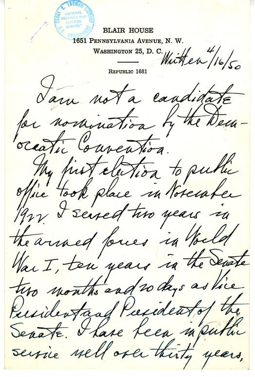 Longhand Note of President Harry S. Truman