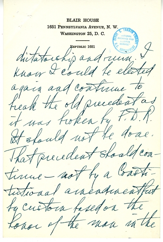 Longhand Note of President Harry S. Truman