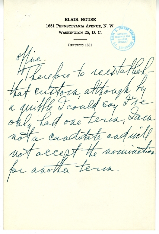 Longhand Note of President Harry S. Truman