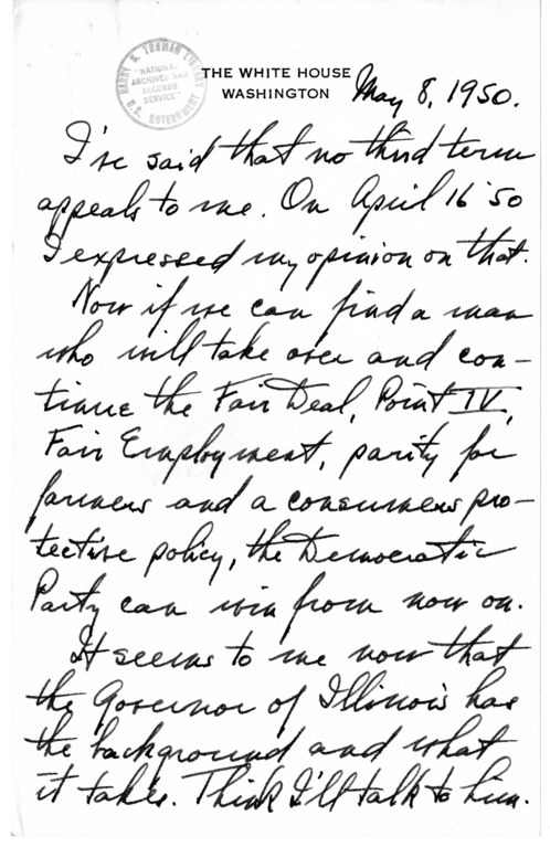 Longhand Note of President Harry S. Truman