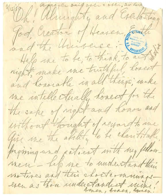 Longhand Note of President Harry S. Truman