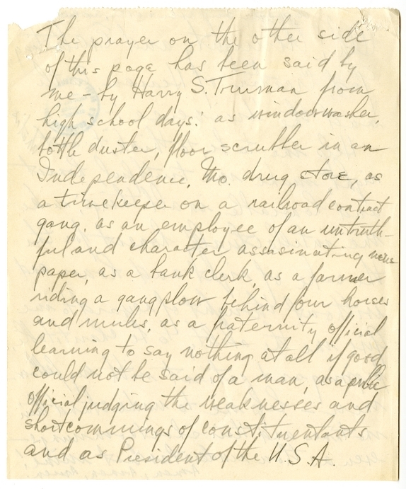 Longhand Note of President Harry S. Truman