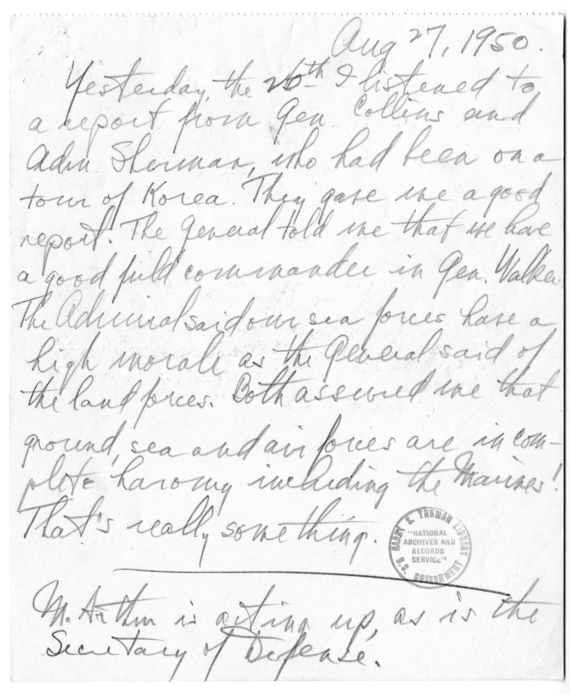 Longhand Note of President Harry S. Truman