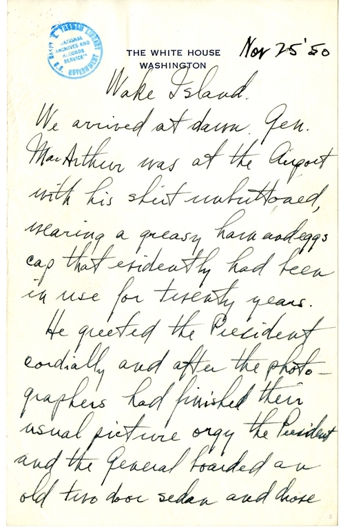 Longhand Note of President Harry S. Truman