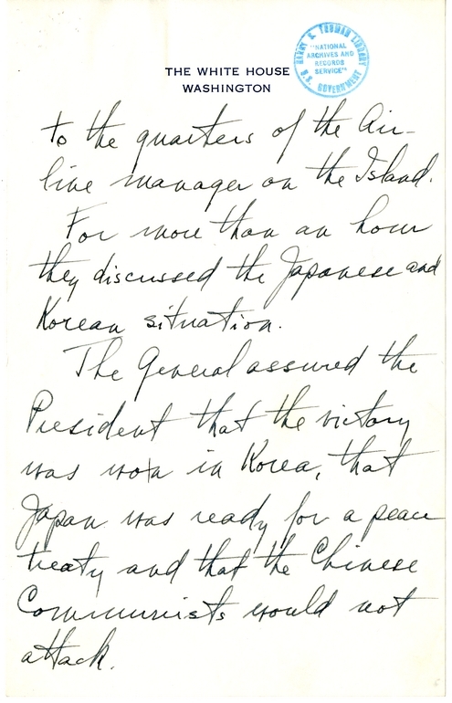 Longhand Note of President Harry S. Truman