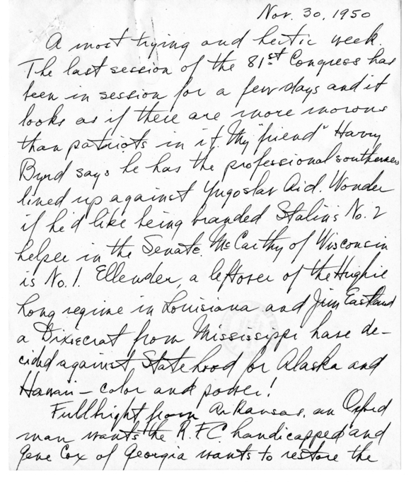 Longhand Note President Harry S. Truman