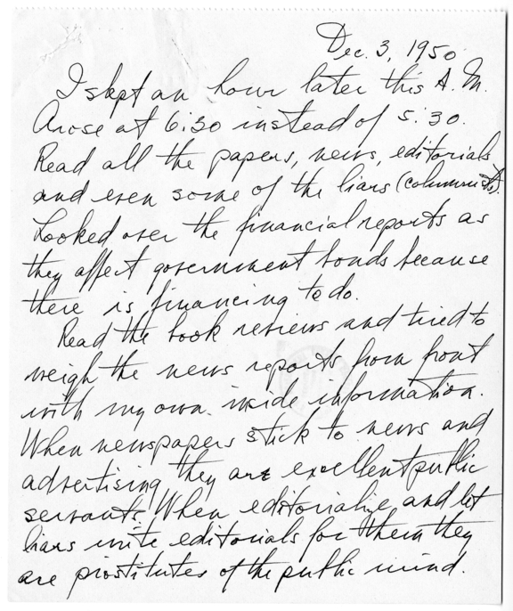 Longhand Note of President Harry S. Truman