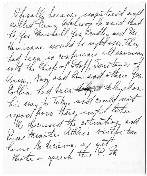 Longhand Note of President Harry S. Truman