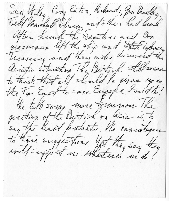 Longhand Note of President Harry S. Truman