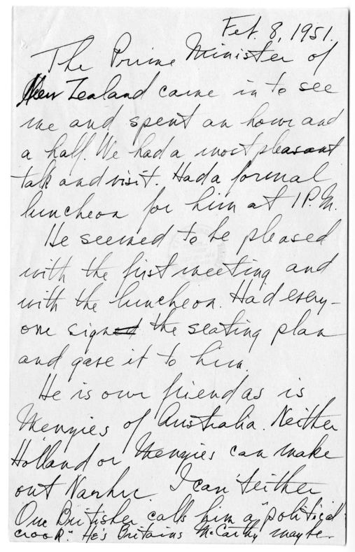 Longhand Note of President Harry S. Truman