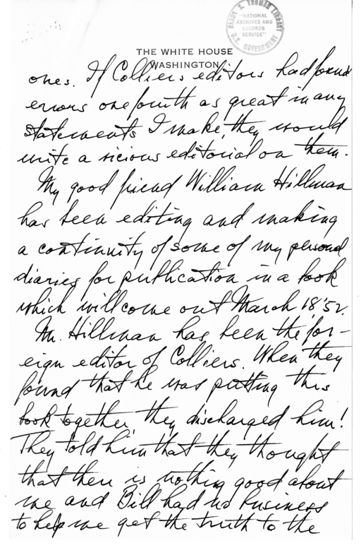 Longhand Note of President Harry S. Truman