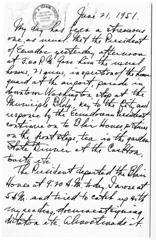 Longhand Note of President Harry S. Truman