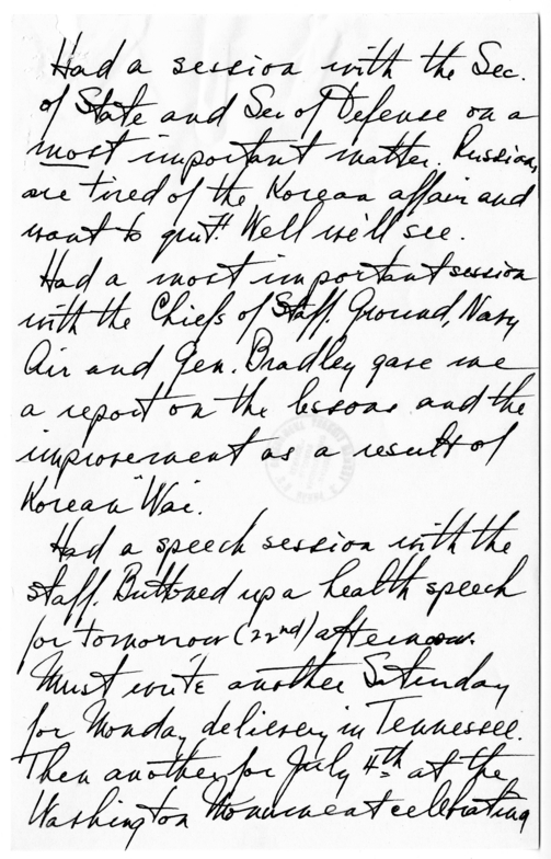 Longhand Note of President Harry S. Truman