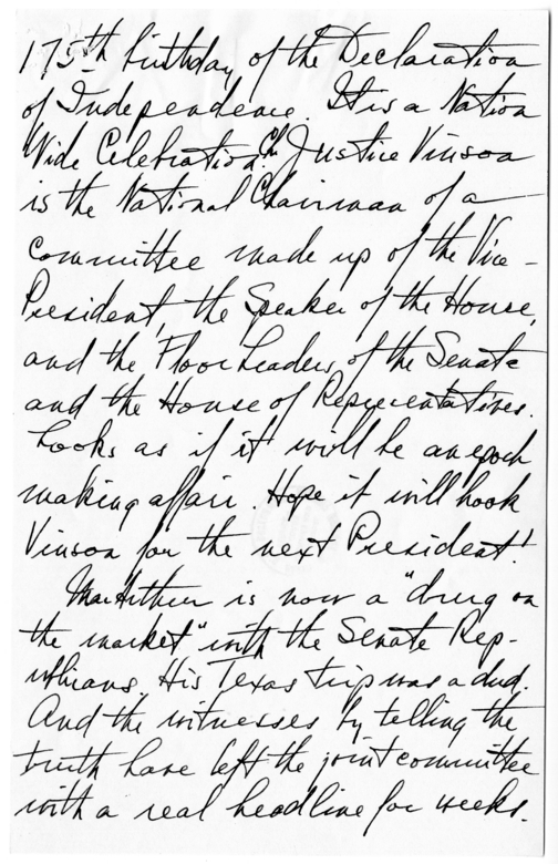 Longhand Note of President Harry S. Truman