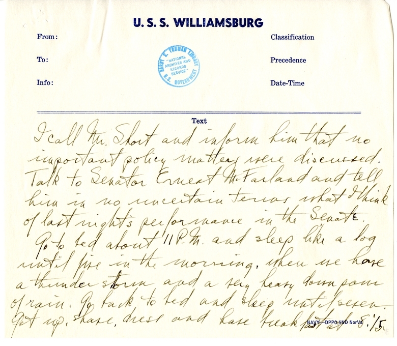 Longhand Note of President Harry S. Truman