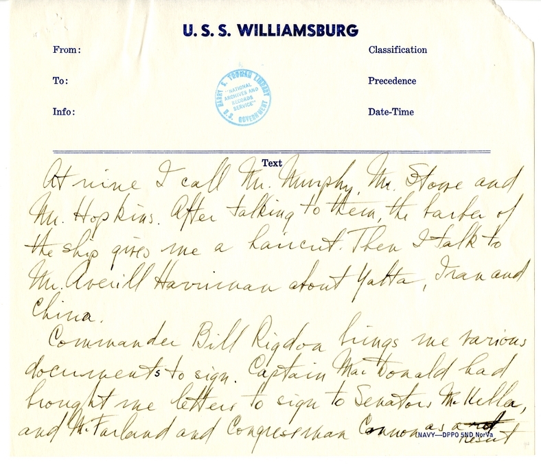 Longhand Note of President Harry S. Truman