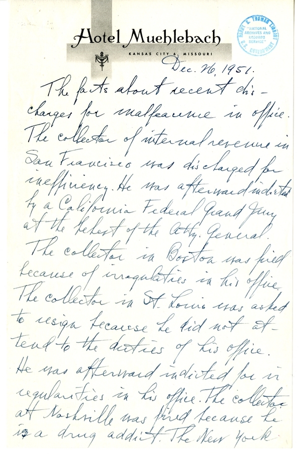 Longhand Note of President Harry S. Truman