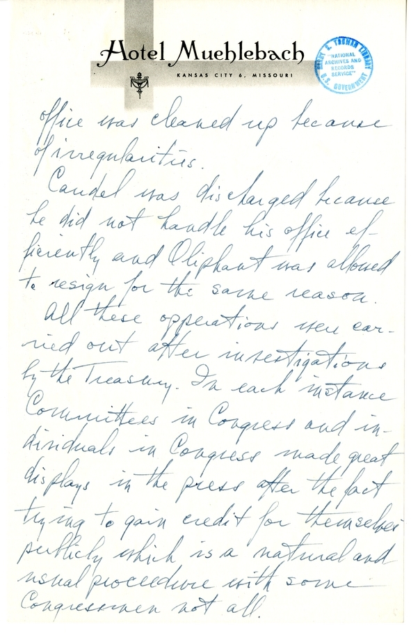 Longhand Note of President Harry S. Truman