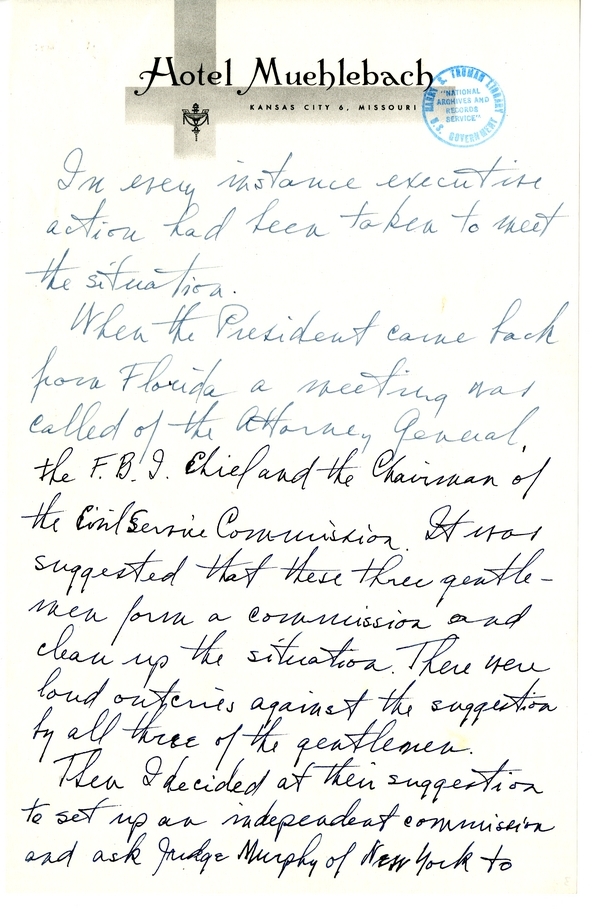 Longhand Note of President Harry S. Truman