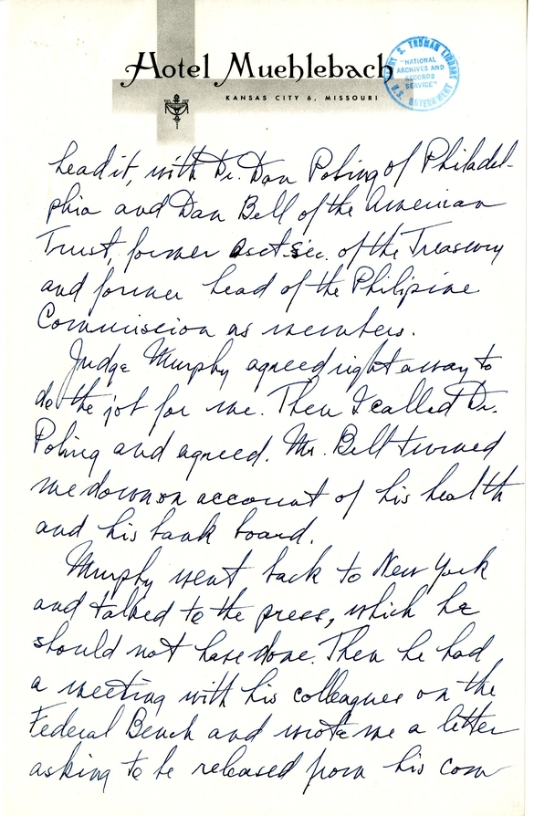 Longhand Note of President Harry S. Truman