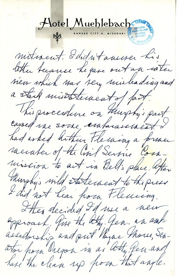 Longhand Note of President Harry S. Truman