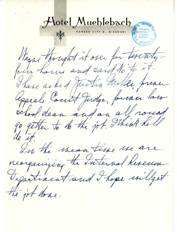 Longhand Note of President Harry S. Truman