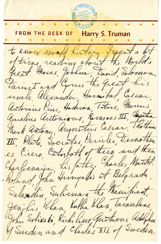 Longhand Note of President Harry S. Truman