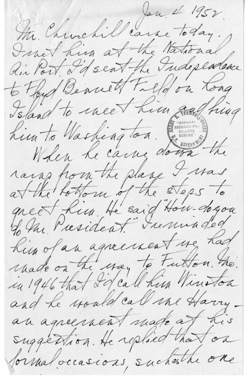 Longhand Note President Harry S. Truman